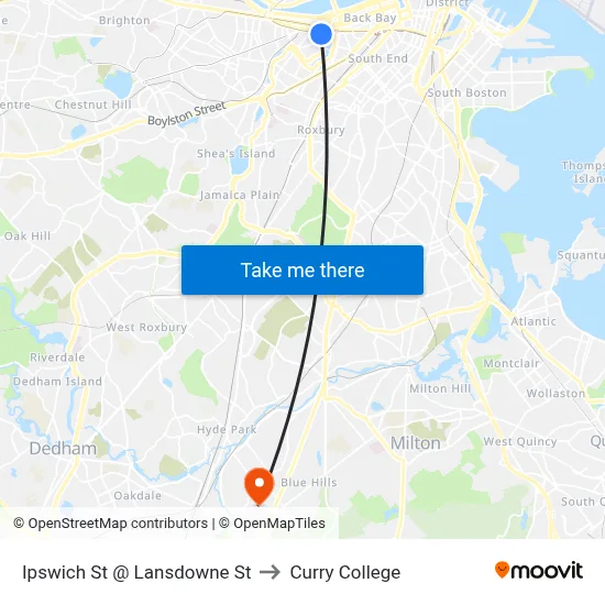 Ipswich St @ Lansdowne St to Curry College map