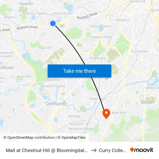 Mall at Chestnut Hill @ Bloomingdale's to Curry College map
