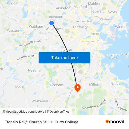 Trapelo Rd @ Church St to Curry College map