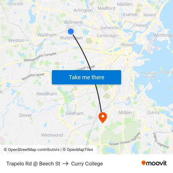 Trapelo Rd @ Beech St to Curry College map