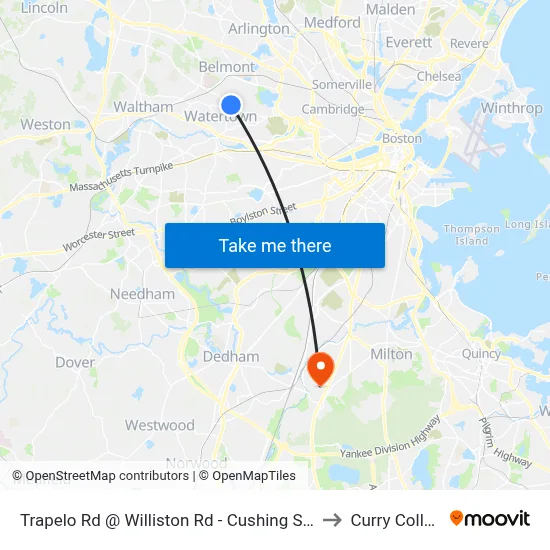 Trapelo Rd @ Williston Rd - Cushing Square to Curry College map