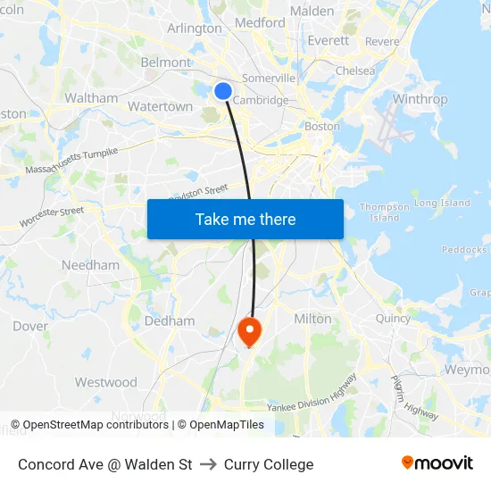 Concord Ave @ Walden St to Curry College map