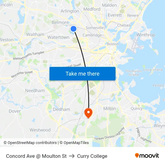 Concord Ave @ Moulton St to Curry College map