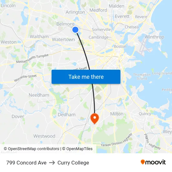799 Concord Ave to Curry College map