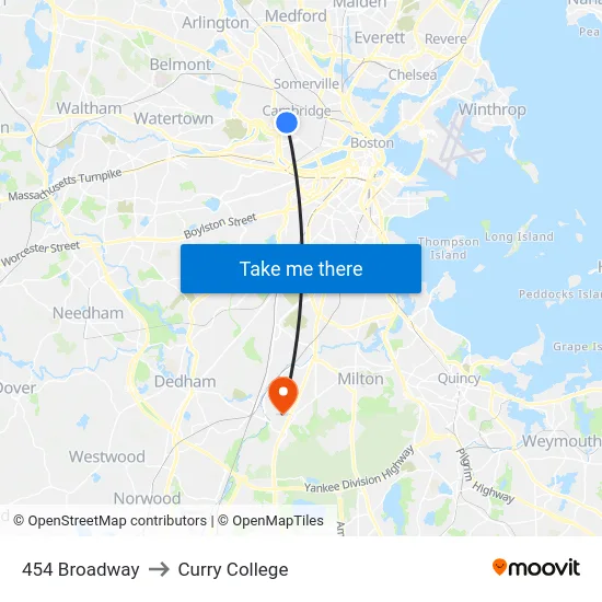 454 Broadway to Curry College map