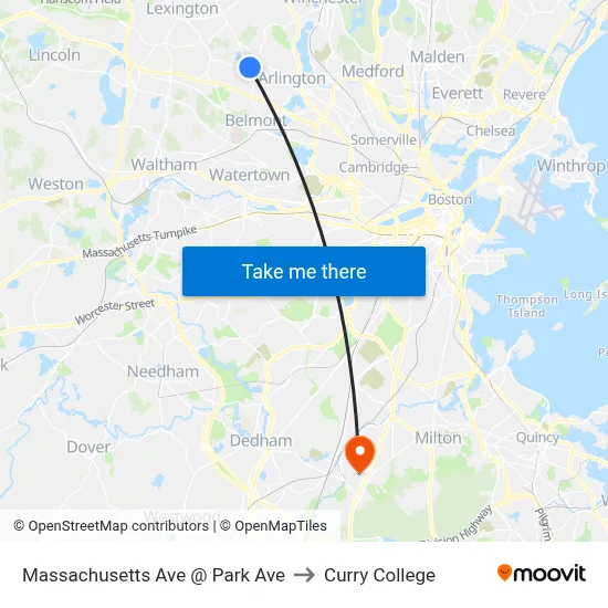 Massachusetts Ave @ Park Ave to Curry College map