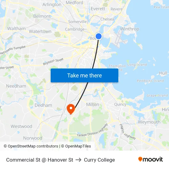 Commercial St @ Hanover St to Curry College map