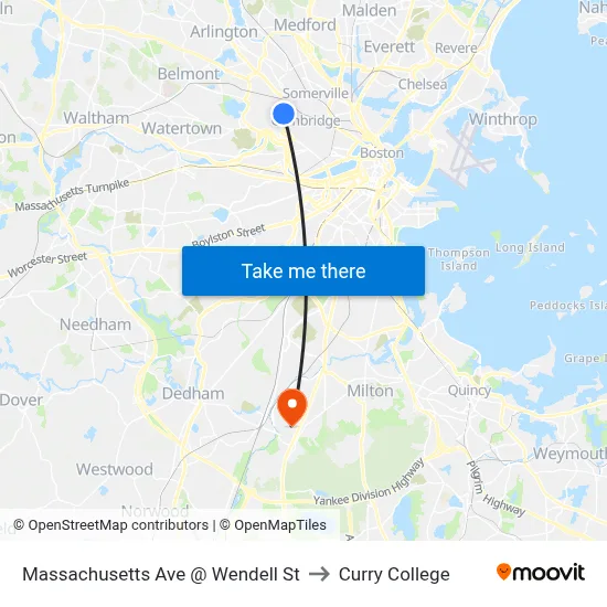 Massachusetts Ave @ Wendell St to Curry College map