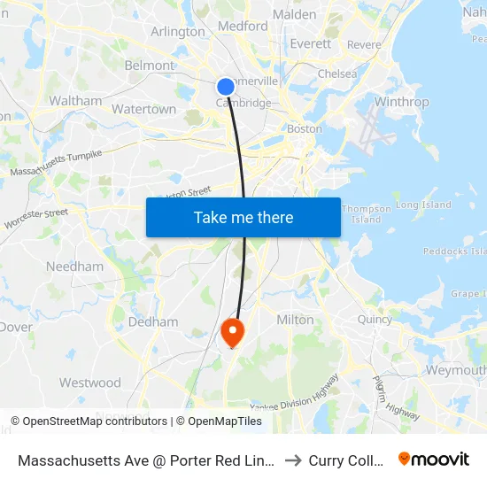 Massachusetts Ave @ Porter Red Line Sta to Curry College map