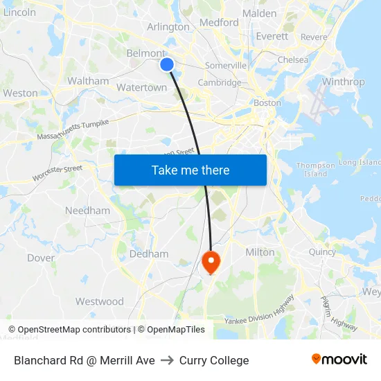 Blanchard Rd @ Merrill Ave to Curry College map