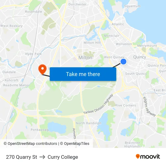 270 Quarry St to Curry College map