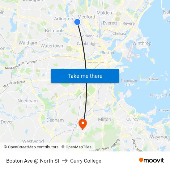 Boston Ave @ North St to Curry College map