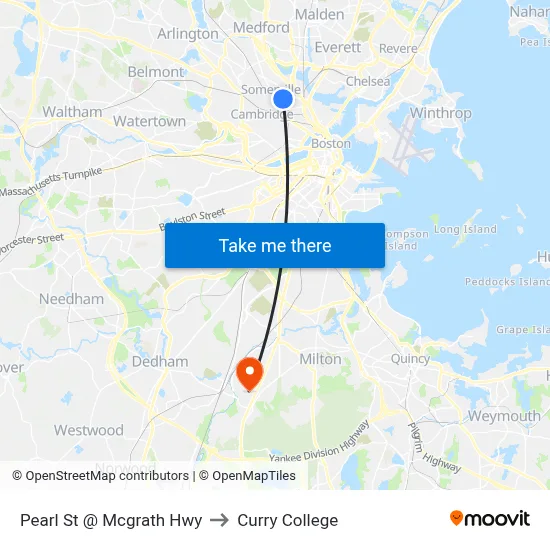 Pearl St @ Mcgrath Hwy to Curry College map
