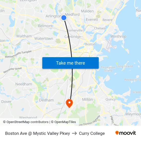 Boston Ave @ Mystic Valley Pkwy to Curry College map