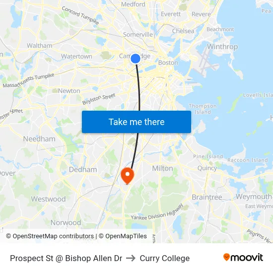 Prospect St @ Bishop Allen Dr to Curry College map