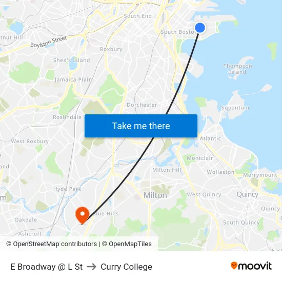 E Broadway @ L St to Curry College map