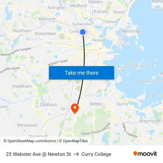 25 Webster Ave @ Newton St to Curry College map
