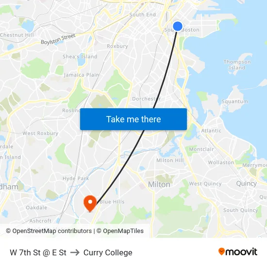 W 7th St @ E St to Curry College map