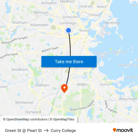 Green St @ Pearl St to Curry College map