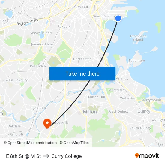 E 8th St @ M St to Curry College map