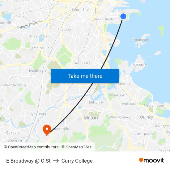 E Broadway @ O St to Curry College map
