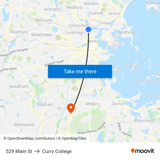 529 Main St to Curry College map