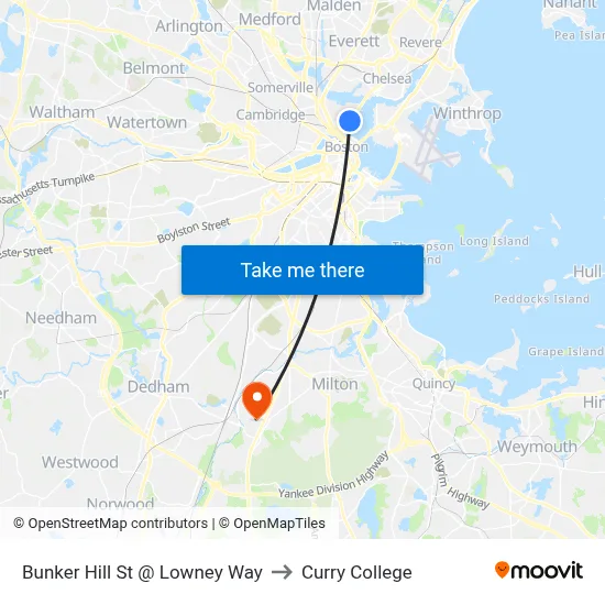Bunker Hill St @ Lowney Way to Curry College map