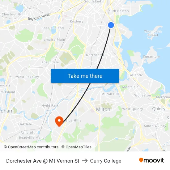 Dorchester Ave @ Mt Vernon St to Curry College map