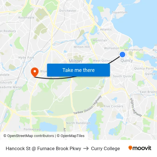 Hancock St @ Furnace Brook Pkwy to Curry College map