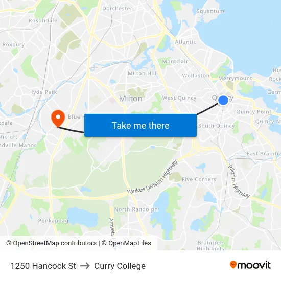1250 Hancock St to Curry College map