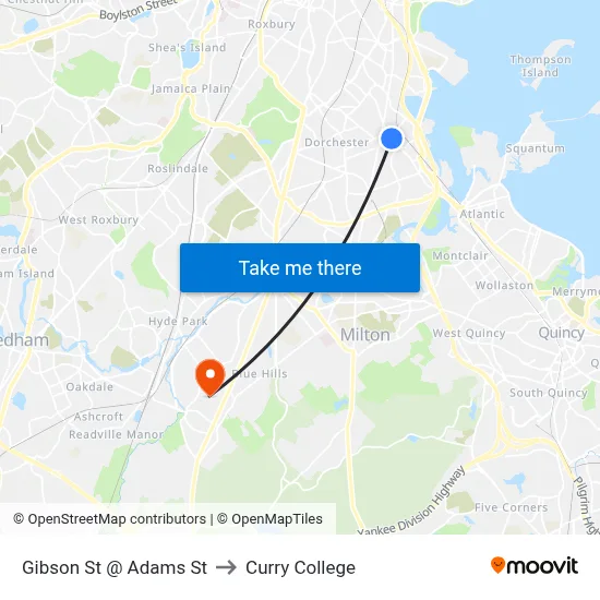 Gibson St @ Adams St to Curry College map