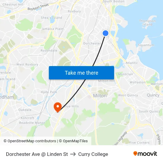 Dorchester Ave @ Linden St to Curry College map