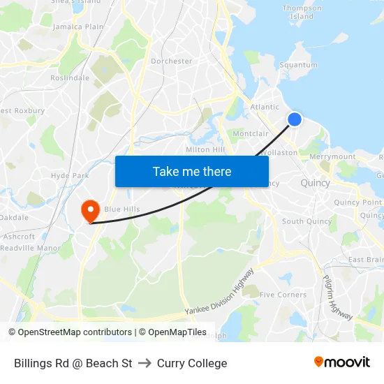 Billings Rd @ Beach St to Curry College map