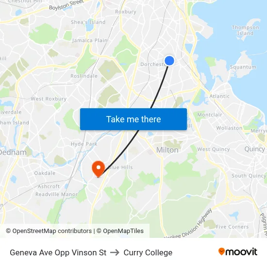 Geneva Ave Opp Vinson St to Curry College map