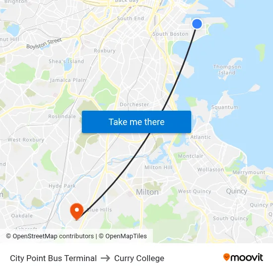 City Point Bus Terminal to Curry College map
