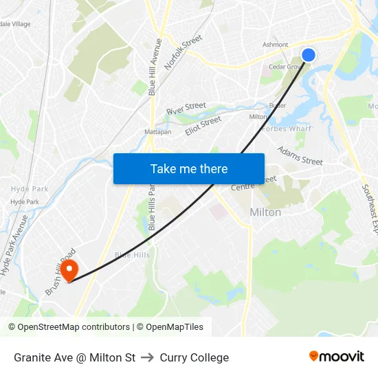 Granite Ave @ Milton St to Curry College map