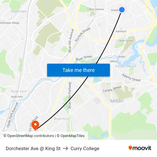 Dorchester Ave @ King St to Curry College map