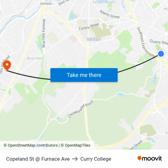 Copeland St @ Furnace Ave to Curry College map