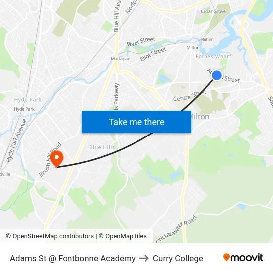 Adams St @ Fontbonne Academy to Curry College map