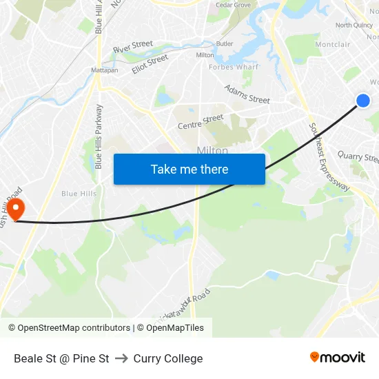 Beale St @ Pine St to Curry College map