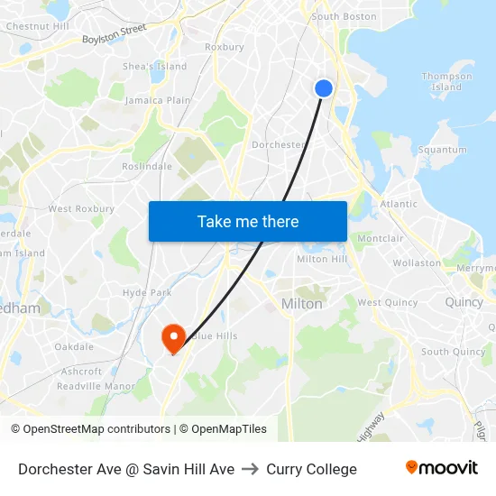 Dorchester Ave @ Savin Hill Ave to Curry College map