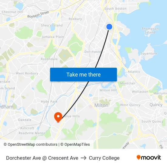 Dorchester Ave @ Crescent Ave to Curry College map