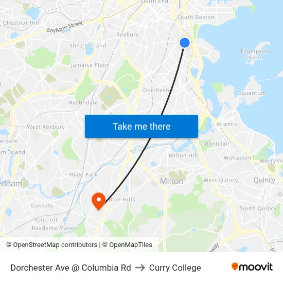 Dorchester Ave @ Columbia Rd to Curry College map
