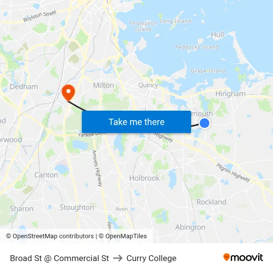 Broad St @ Commercial St to Curry College map