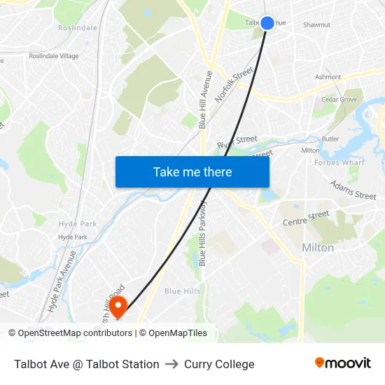Talbot Ave @ Talbot Station to Curry College map
