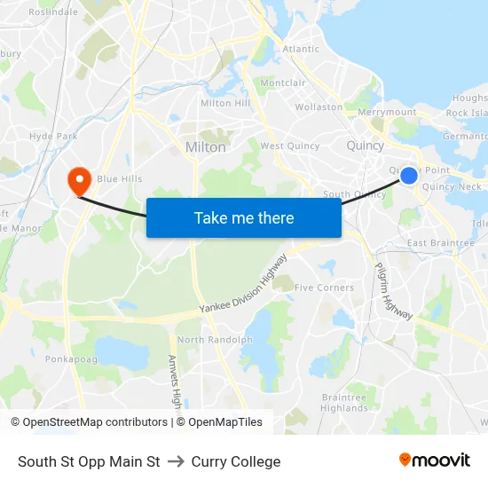 South St Opp Main St to Curry College map