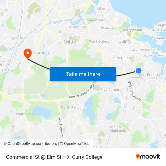 Commercial St @ Elm St to Curry College map