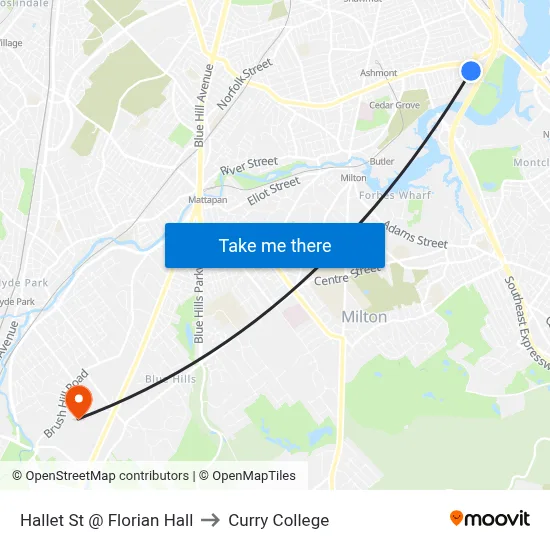 Hallet St @ Florian Hall to Curry College map