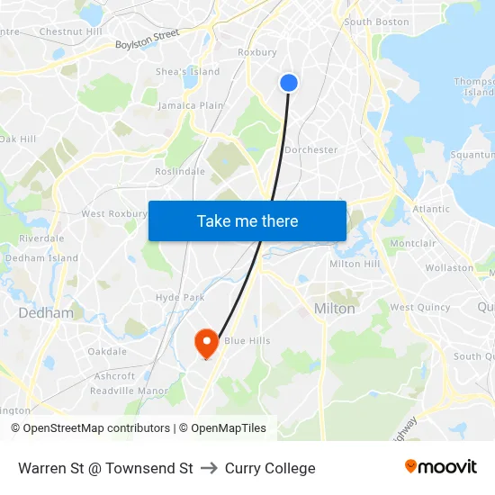 Warren St @ Townsend St to Curry College map