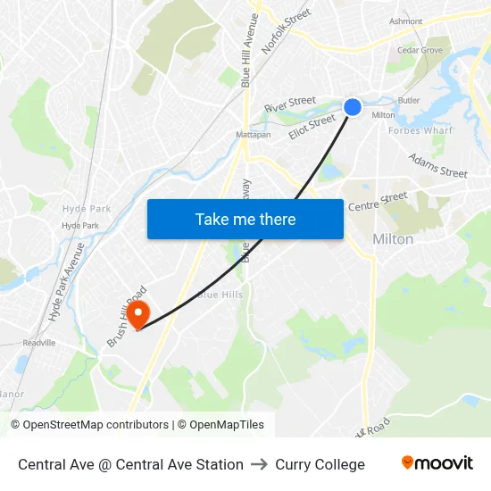 Central Ave @ Central Ave Station to Curry College map